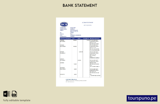 listo para imprimir plantilla de Excel de extracto bancario del Banco de Crédito